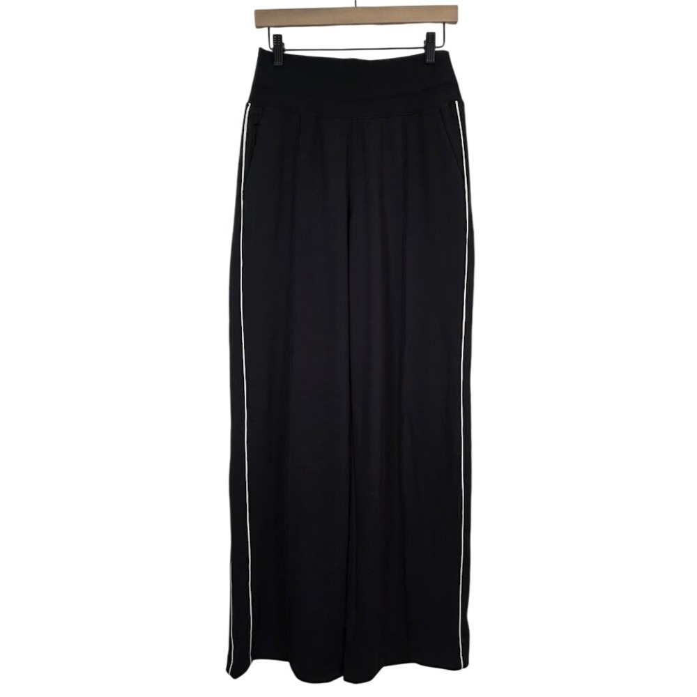 Athleta Size S Tall Venice High Rise Track Stripe Pants Black Wide Leg 854424-00 - Picture 3 of 13
